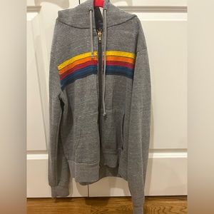 Gray Aviator Nation zip up with rainbow stripes